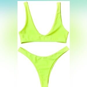 Neon high cut scoop bikini